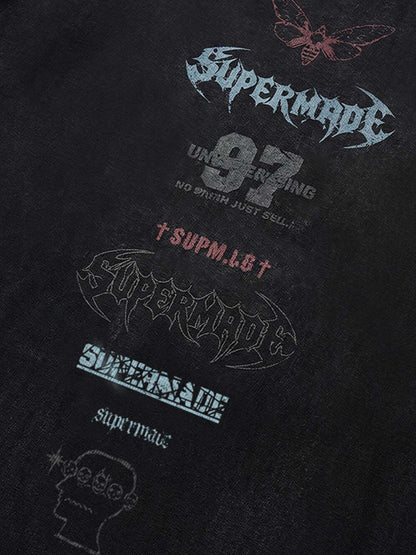 thesupermade-Unisex Loose Distressed Digital Wash Retro Street Print Short-Sleeve T-Shirt 