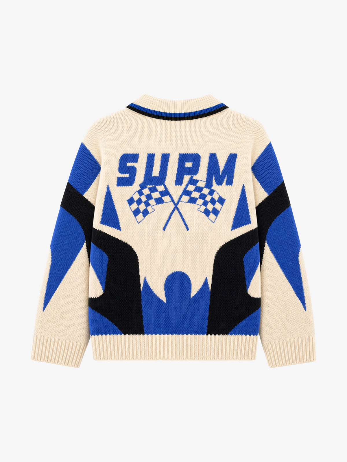 Vintage Racing Graphic Jacquard Knit Polo Sweater