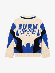 Vintage Racing Graphic Jacquard Knit Polo Sweater