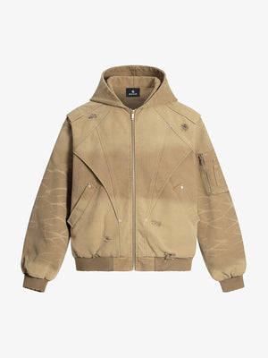 Retro Deconstructed Panel Washed Hooded Jacket 
