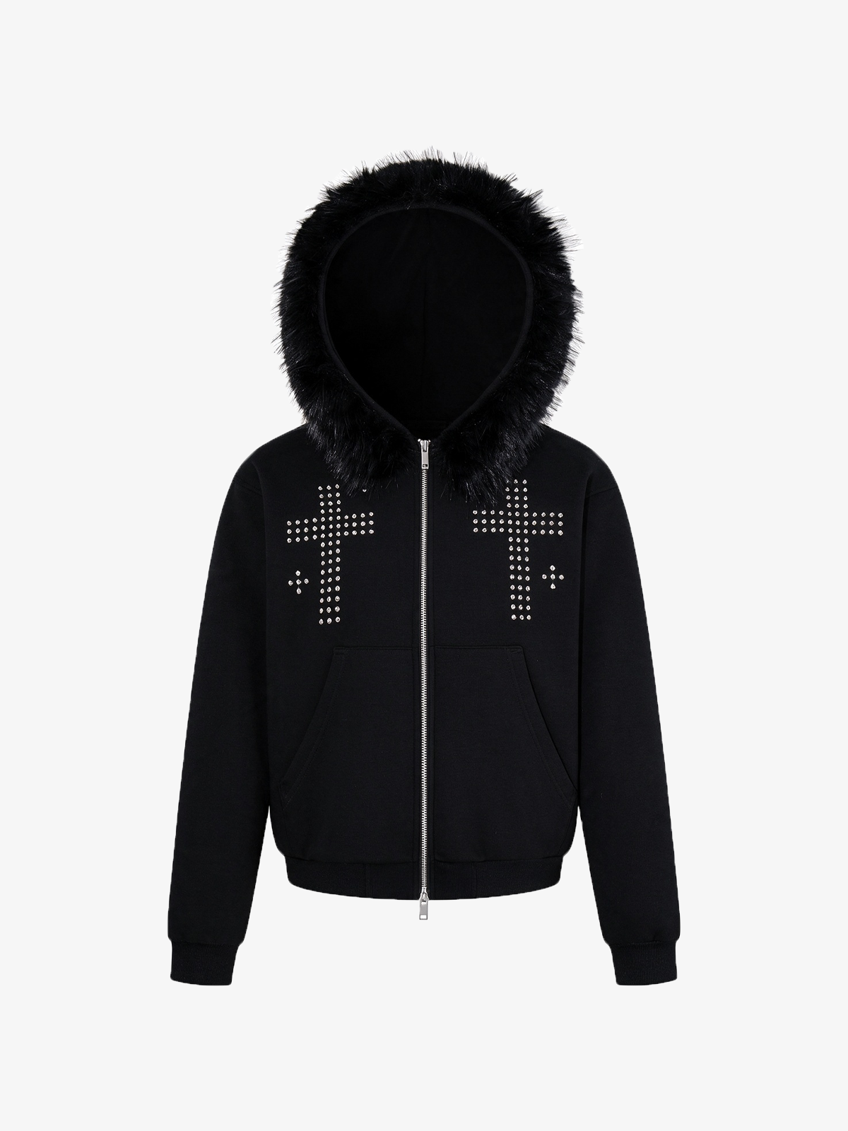 Detachable Fur Cross Zip Hoodie