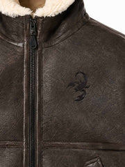 Embossed Faux-Shearling Lined PU Leather Jacket