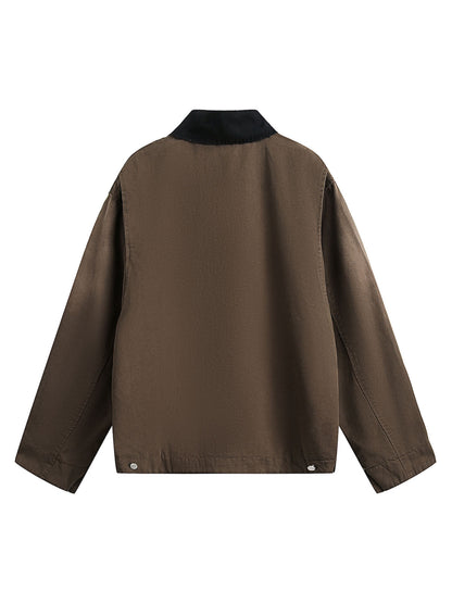 Washed Ripped Gradient Zip Up Work Jacket 