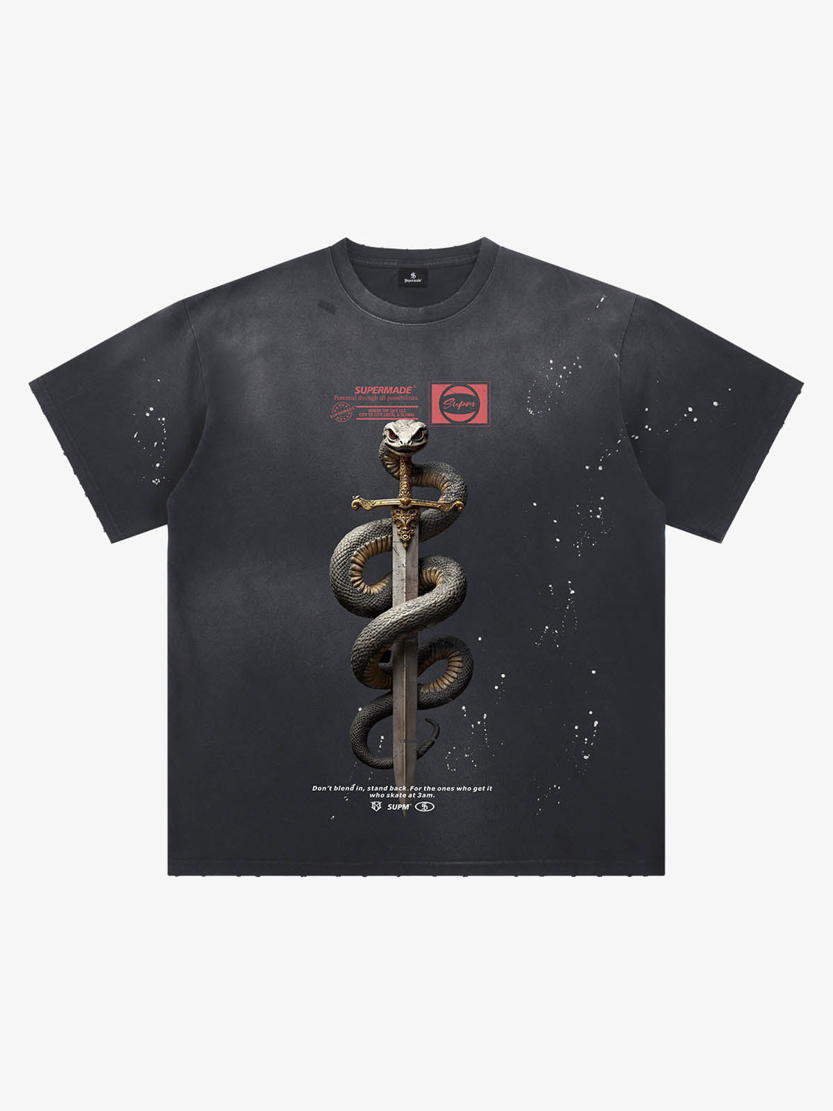 Snake and Sword Graphic T-Shirt with Bold Statement Design 