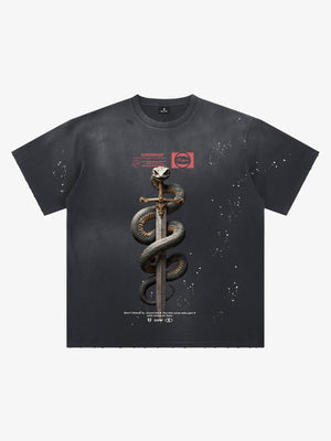 Snake and Sword Graphic T-Shirt with Bold Statement Design 