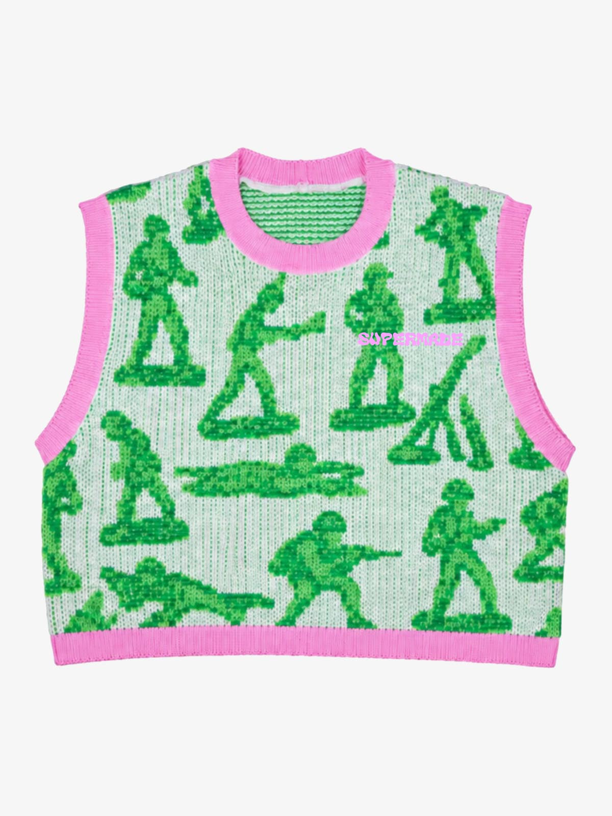 Green Figure Jacquard Cropped Sweater Vest