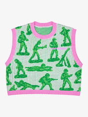 Green Figure Jacquard Cropped Sweater Vest