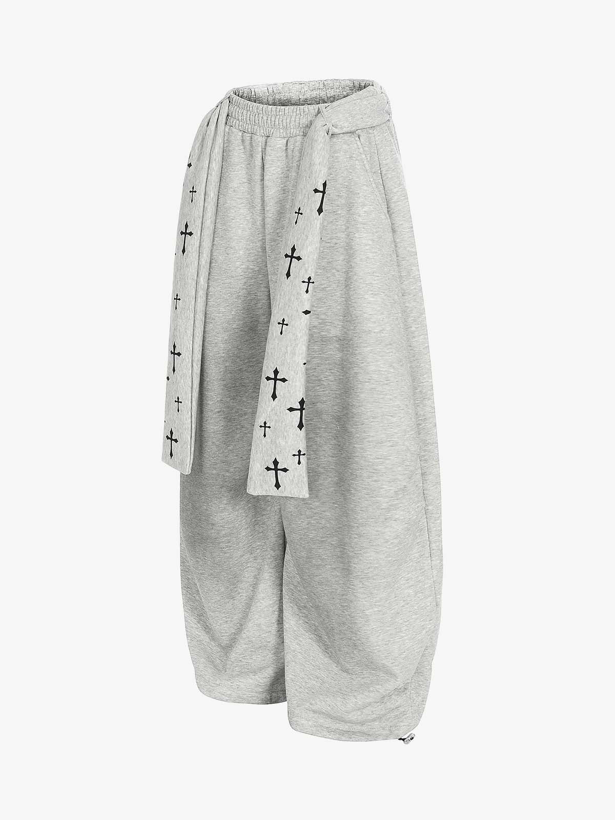 Cross-Printed Wide-Leg Culottes with Elastic Waistband 