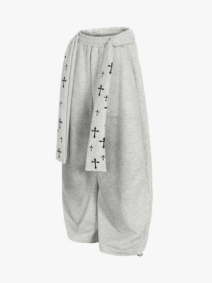 Cross-Printed Wide-Leg Culottes with Elastic Waistband 