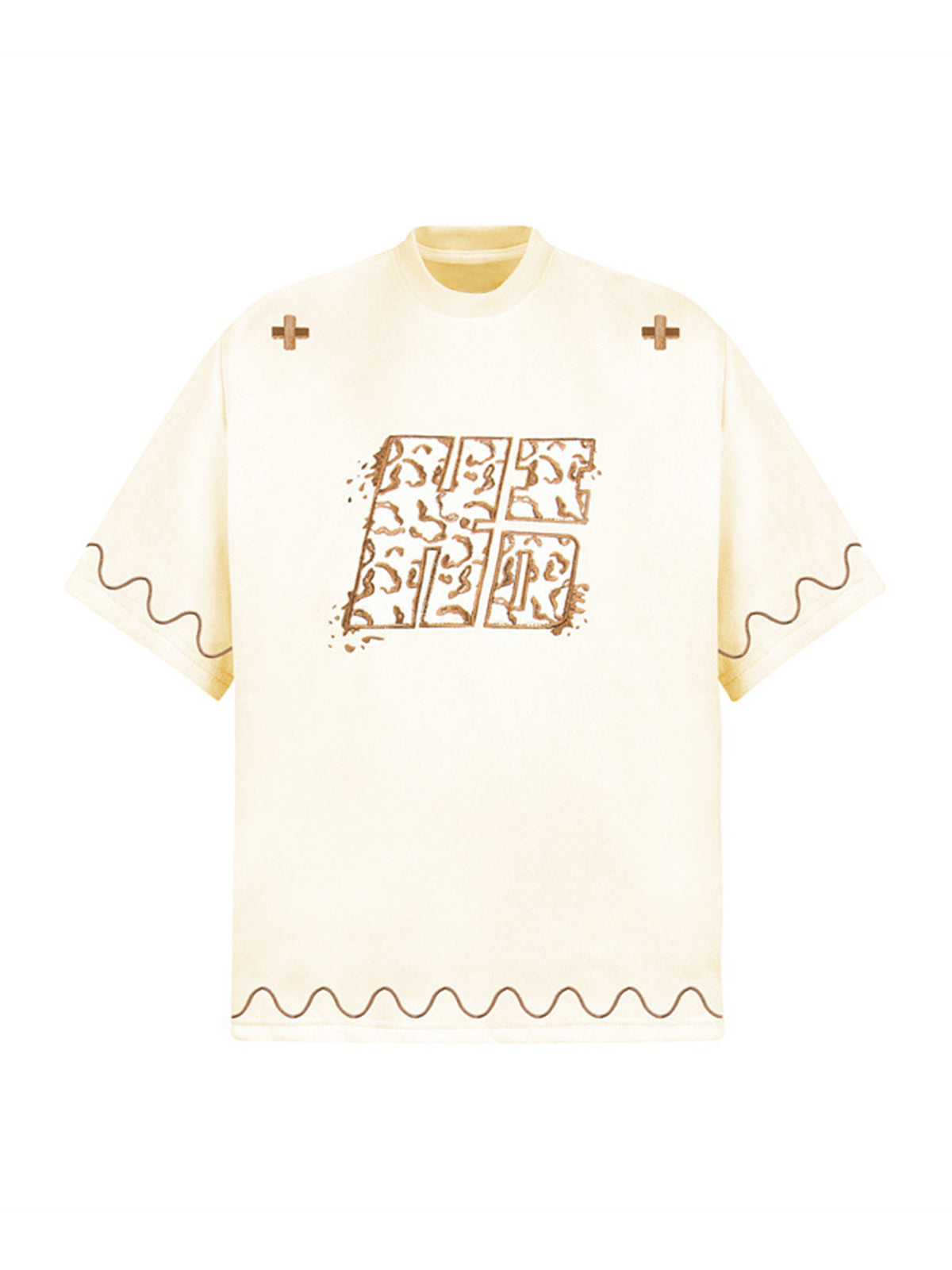Cross and Wave Print T-Shirt 