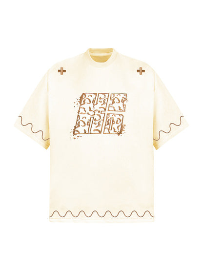 Cross and Wave Print T-Shirt 