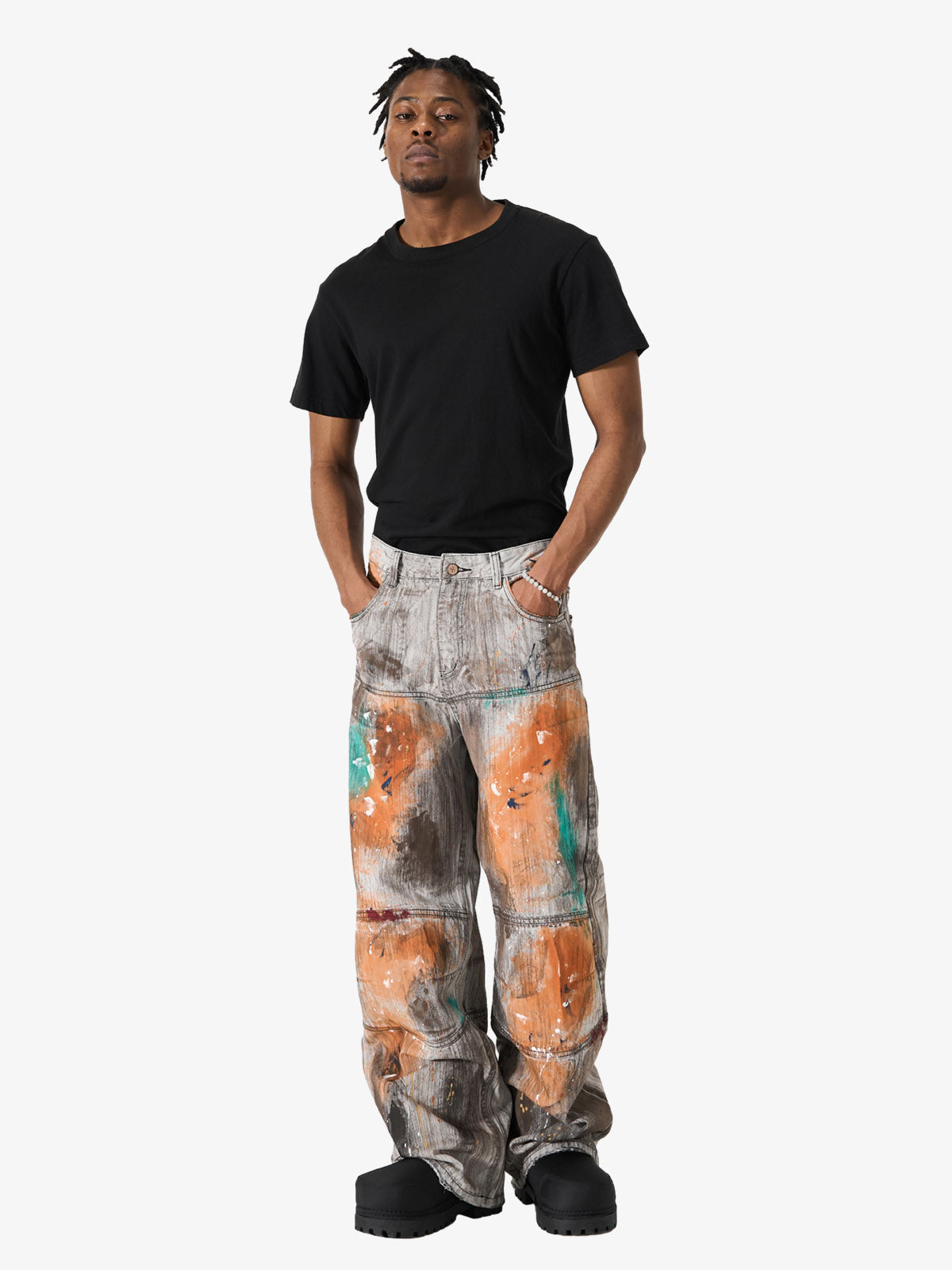 Abstrac Paint-Splattered Panel Jeans 