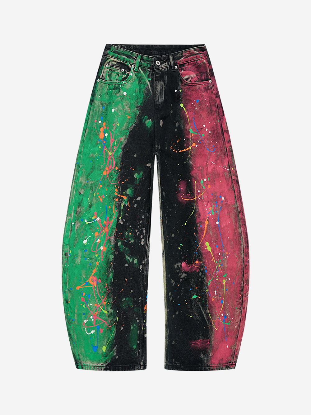 Artistic Paint-Splatter Wide-Leg Denim Jeans