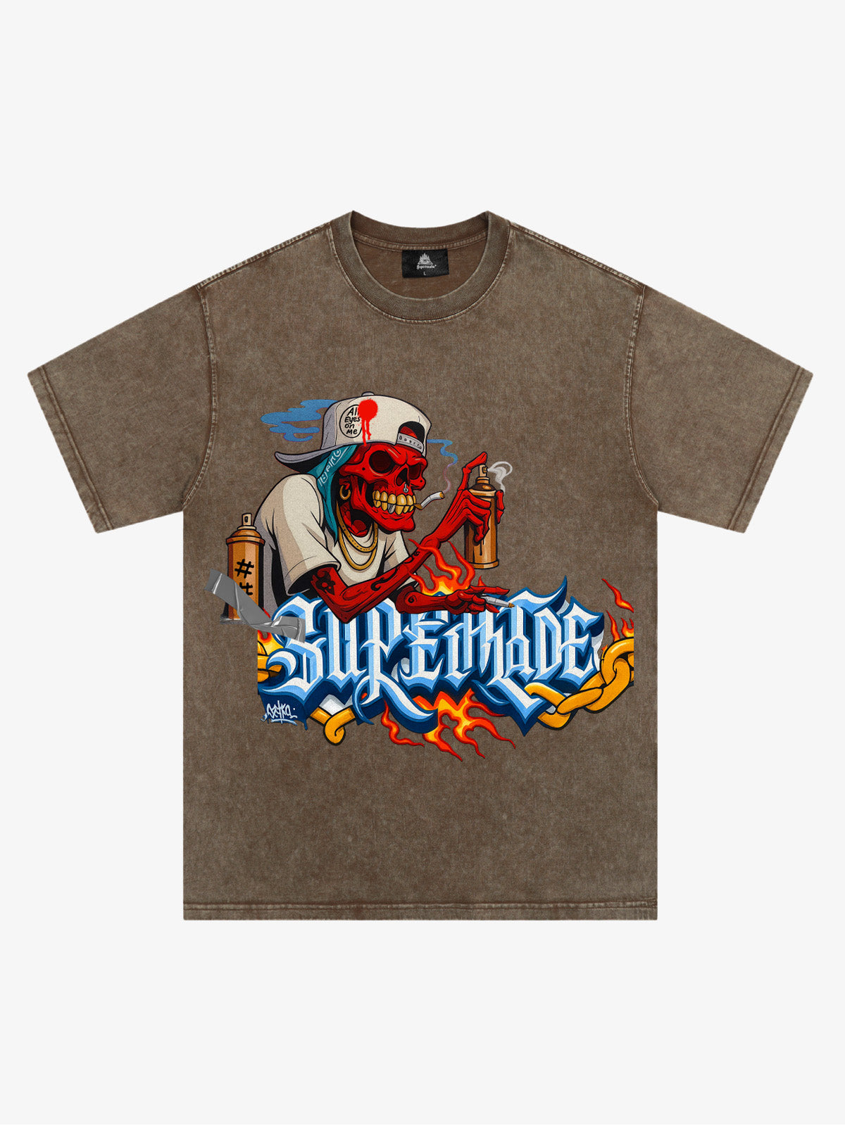 Street Skull Graffiti Artist Flame Flower Font T-Shirt 