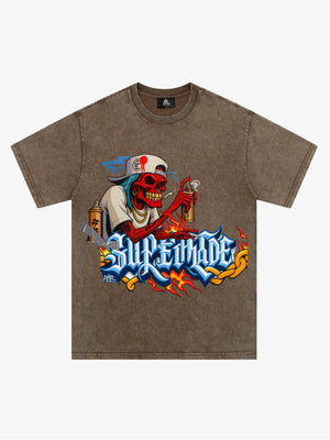 Thesupermade Skull Graffiti Artist Flame Flower Font T-shirt 