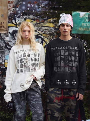 Anti-War Graphic Beaded Waffle Long Sleeve Tee