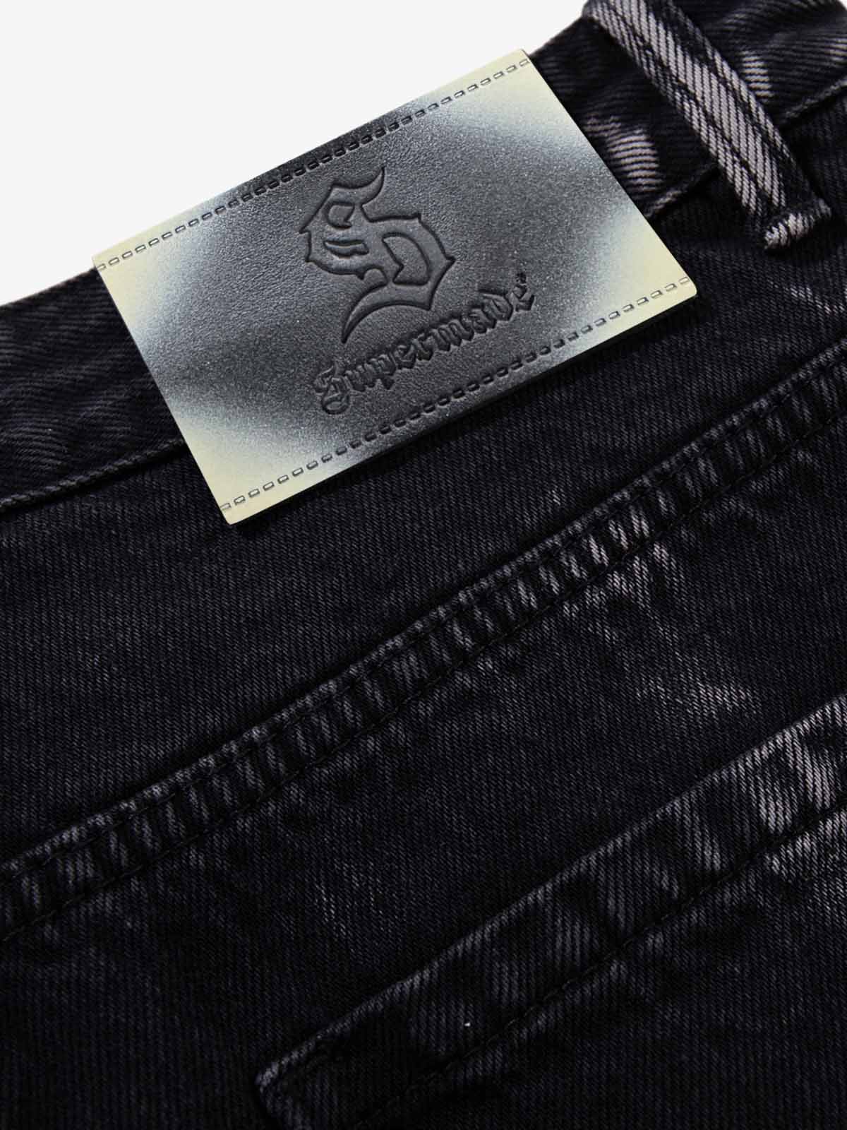 Retro Colorful Lace-Up Side Panel Spray-Washed Wide Leg Jeans 