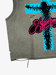 Crucifixion Graphic Studded Distressed Tank Top