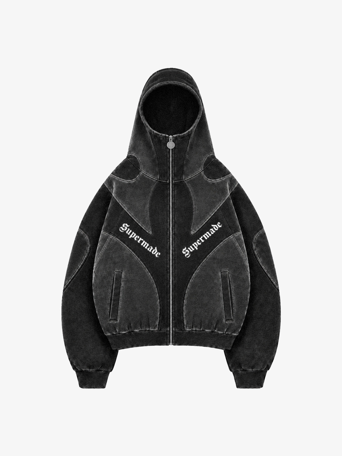 Washed Panelled High-Neck Zip Hoodie & Wide-Leg Sweatpants Set