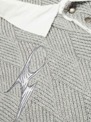Retro Contrast Collar Embroidery Knit Sweater 