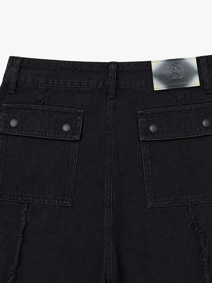 Cross Fringe Utility Denim Pants