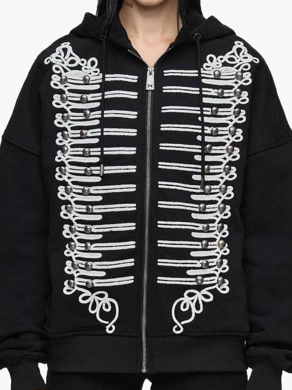 Embroidered Double-Breasted Graphic Hoodie