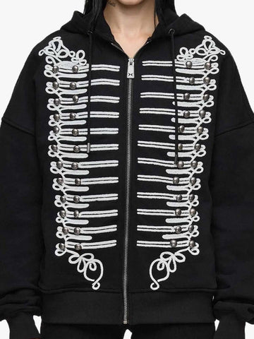 Embroidered Double-Breasted Graphic Hoodie