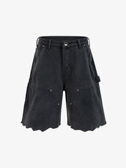 Distressed Cargo Shorts with Chain Detail