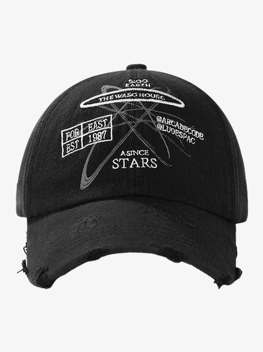 Letter Embroidered Washed Distressed Baseball Cap