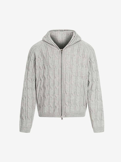 Cable Knit Zip Up Hooded Sweater