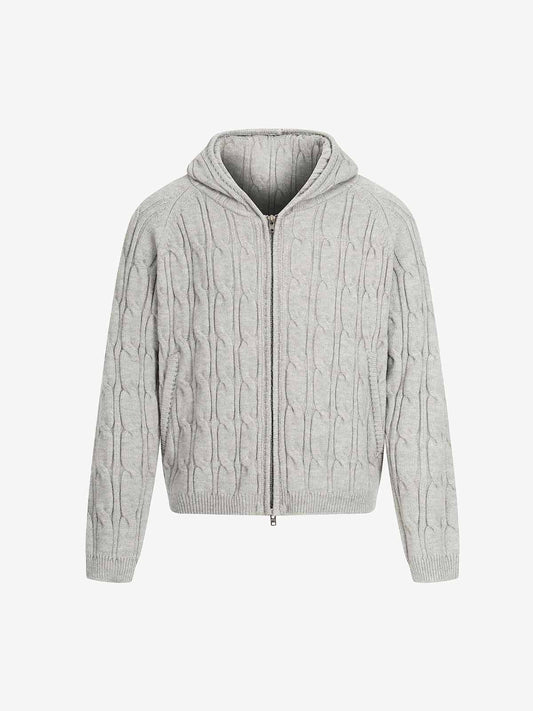 Cable Knit Zip Up Hooded Sweater