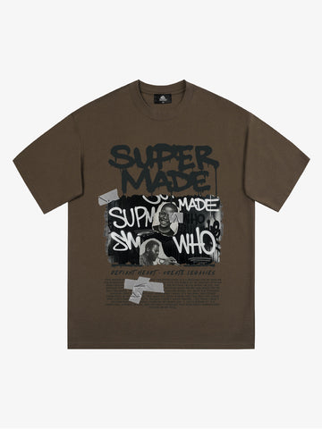 Streetwear Graffiti Character Collage Graphic T-Shirt 