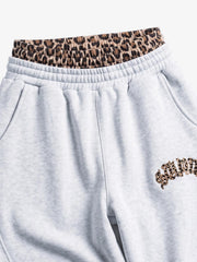 Leoparden-Patchwork-Hoodie & Hosen-Set