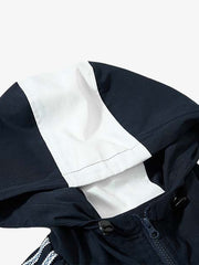 Motorcycle Letter Graphic Color Block Hooded Windbreaker Jacket