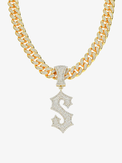 Cuban Chain Letter S Pendant Necklace 