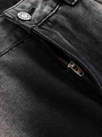 Washed Raw Edge Straight Jeans 