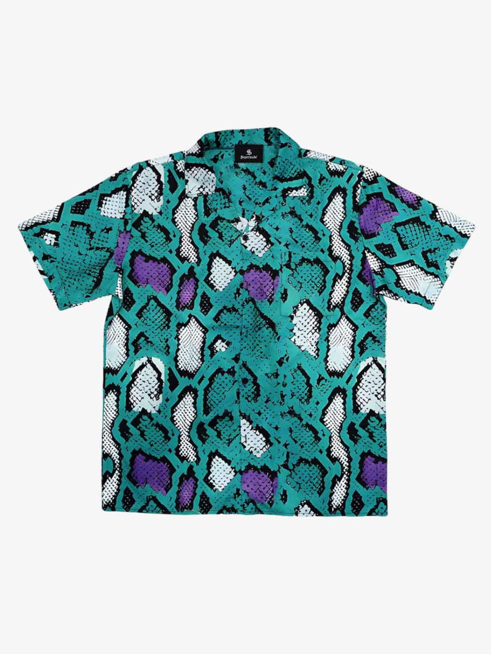 Green Purple Snakeskin Camp Collar Boxy Shirt 