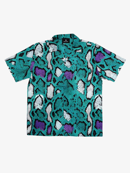 Green Purple Snakeskin Camp Collar Boxy Shirt 