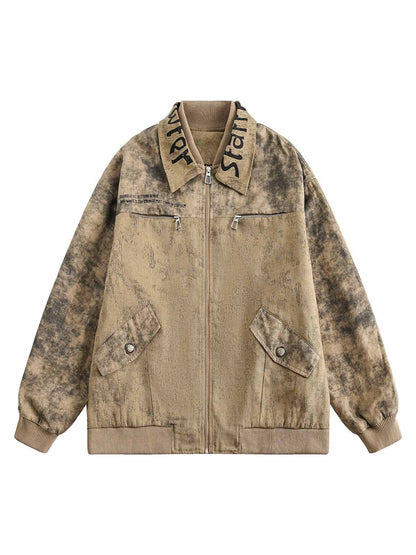 Distressed  Double-layer Collar Workwear Jacket 