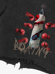 T-Shirt mit Boxmotiv im Used-Look
