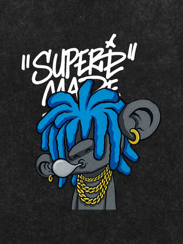 Thesupermade Graffiti Trend Blue Dreadlock Boy T-Shirt 