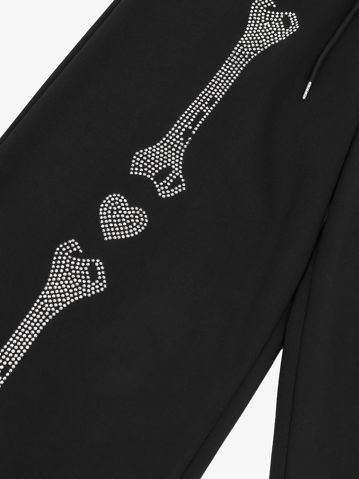 Skeleton Rhinestone Graphic Drawstring Sweatpants