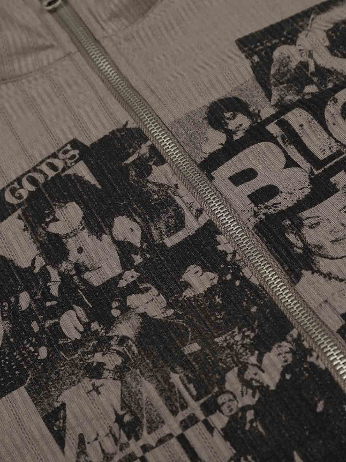 Retro Punk Print Knit Cardigan Long Sleeve Top