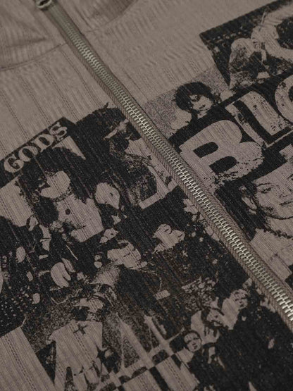 Retro Punk Print Knit Cardigan Long Sleeve Top