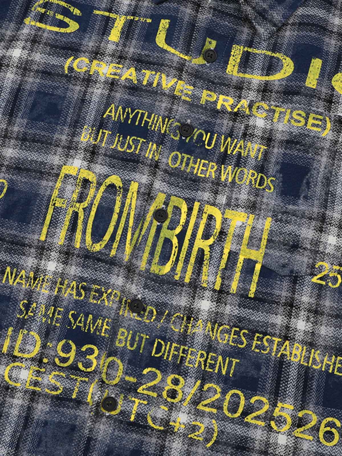 Stylish Plaid Shirt with Bold Typography for Men - Perfect for Casual and Creative Outfits 