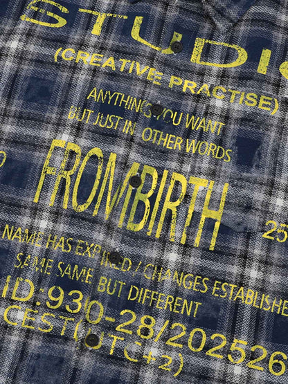 Stylish Plaid Shirt with Bold Typography for Men - Perfect for Casual and Creative Outfits 