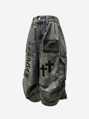 Logo Embroidered Multi-Pocket Flared Shorts