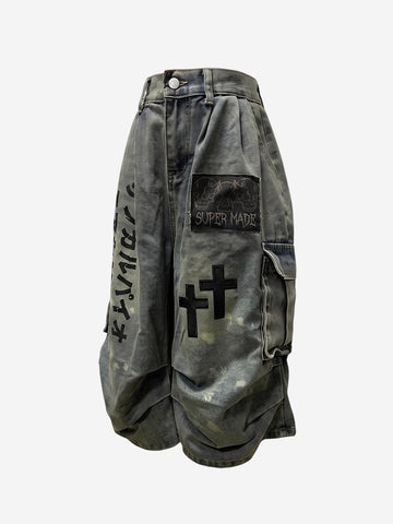 Logo Embroidered Multi-Pocket Flared Shorts