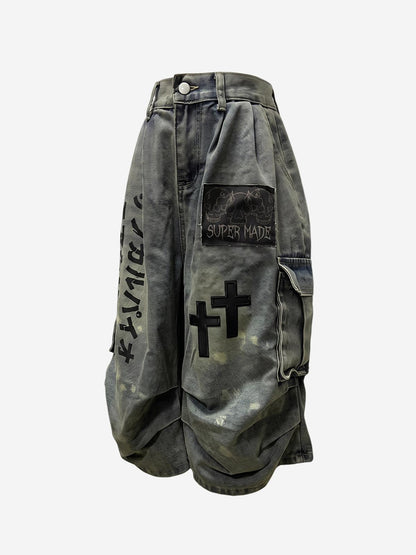 Logo Embroidered Multi-Pocket Flared Shorts
