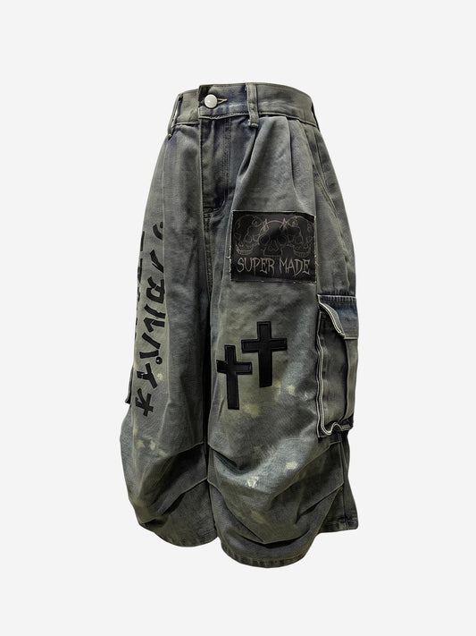 Logo Embroidered Multi-Pocket Flared Shorts